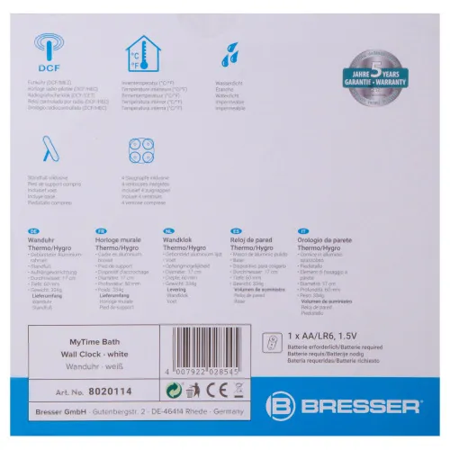 görüntü Bresser MyTime Bath Waterproof Wall Clock, white,  8